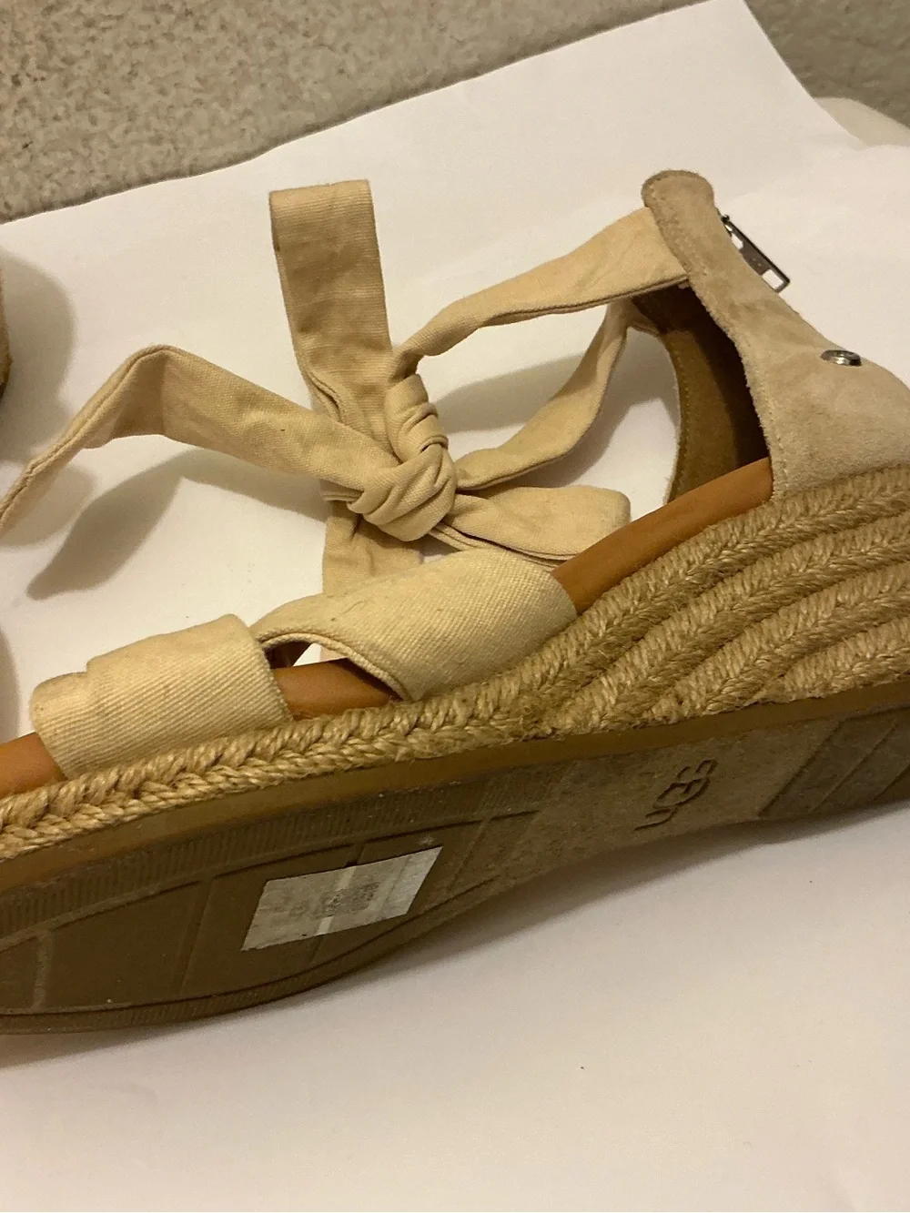 UGG Cream Canvas Knot Espadrille Wedge Sandals